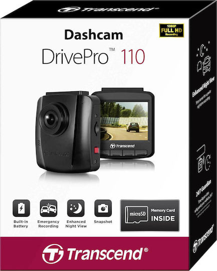 Transcend DrivePro 110 1080P Windshield Car DVR, 2.4" Display with Suction Cup