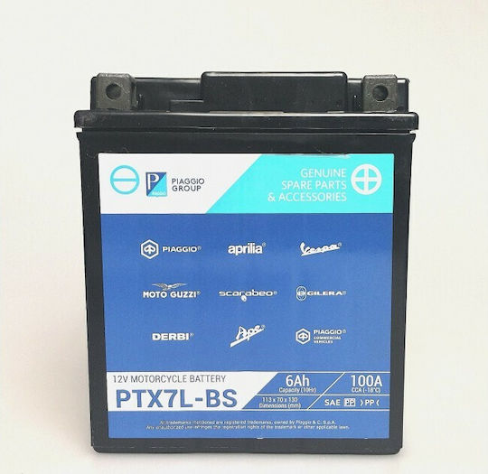 Piaggio Motorradbatterie YTX7L-BS mit Kapazität 6Ah