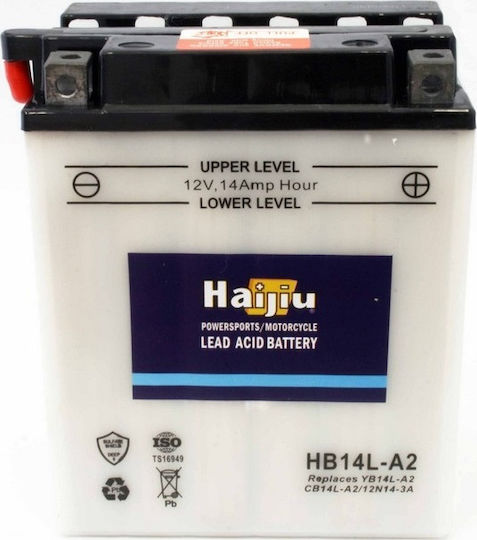 HaiJiu Open Type Motorcycle Battery YB14L-A2 with Capacity 14Ah