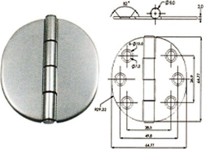 Eval Scharnier des Bootes Edelstahl rund mit Kappe Φ64,77 mm, Typ: Heavy Duty