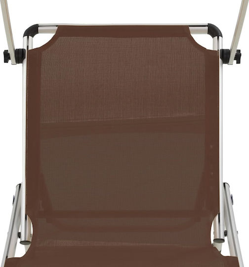 vidaXL Foldable Aluminum Beach Sunbed Brown with Shader 186x58x25.5cm