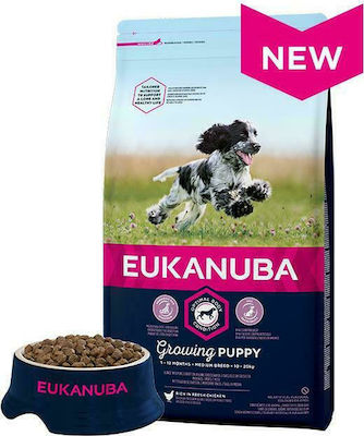 Eukanuba Growing Puppy Medium Breed 15kg Dry Food for Puppies of Medium Breeds with Chicken