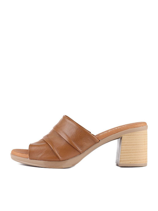 Piele Mule cu Gros cu gleznă înaltă Toc în Culoare Tabac maro