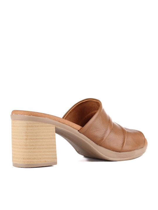 Piele Mule cu Gros cu gleznă înaltă Toc în Culoare Tabac maro