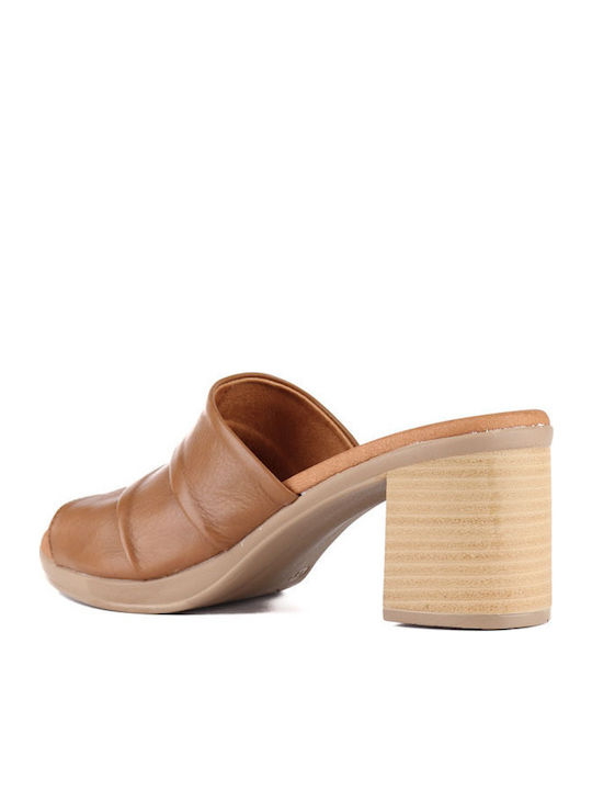 Piele Mule cu Gros cu gleznă înaltă Toc în Culoare Tabac maro