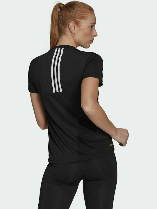 Adidas AEROREADY Designed 2 Move 3-Stripes Women's Athletic T-shirt Fast Drying Black