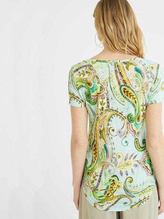 Mandrágora Women's Summer Blouse Short Sleeve Floral Light Blue