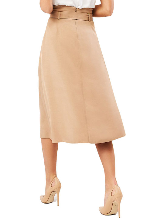 Forel High-waisted Midi Skirt in Beige Color