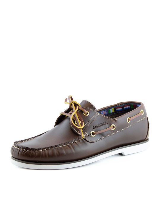 12142 Δερμάτινα Ανδρικά Boat Shoes σε Καφέ Χρώμα