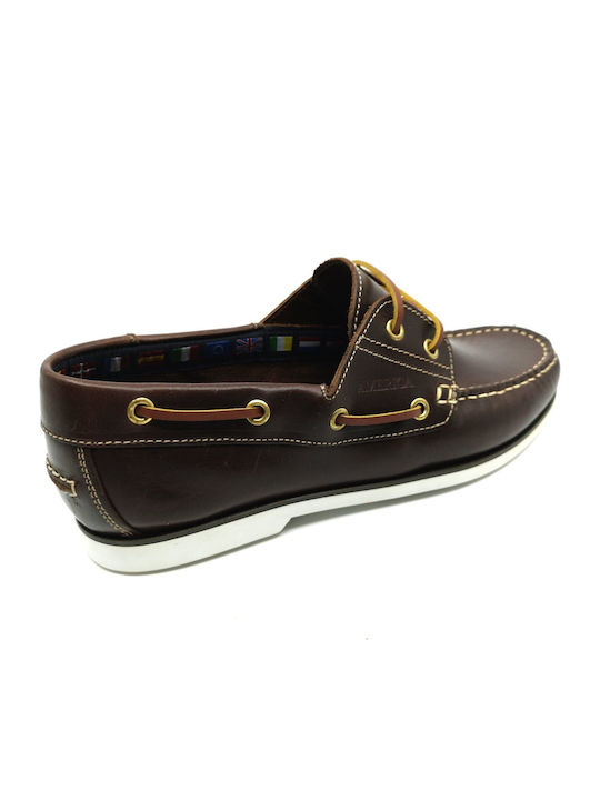 12142 Δερμάτινα Ανδρικά Boat Shoes σε Καφέ Χρώμα