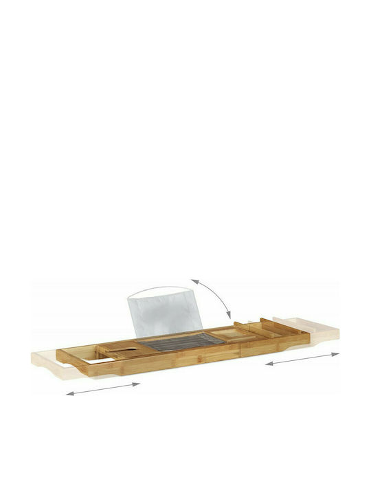 Relaxdays Bathtub Shelf Bamboo with Holder for Glass and Book Bathtub Shelf Bamboo 107.5x23x5.5cm Brown