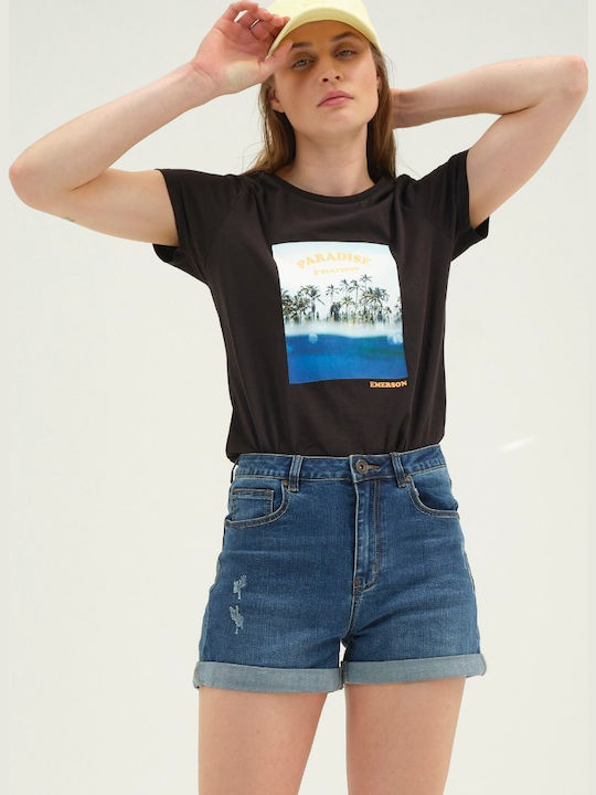 Women's Athletic Crop T-shirt Floral Black