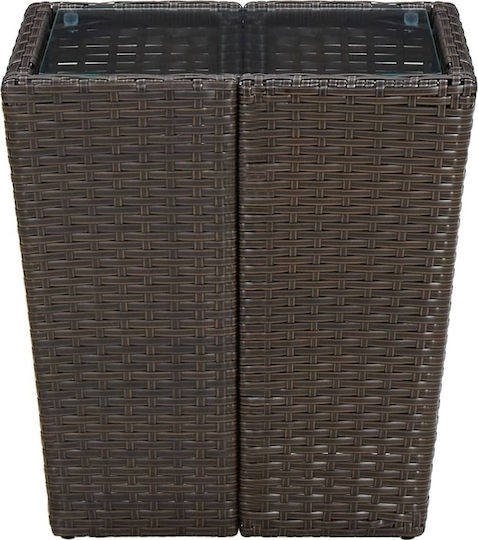 Auxiliary Outdoor Free Standing Table with Glass Surface and Rattan Frame Brown 41.5x41.5x44cm