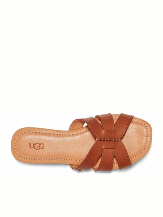 1119750 Leather Women's Flat Sandals in Tabac Brown Color