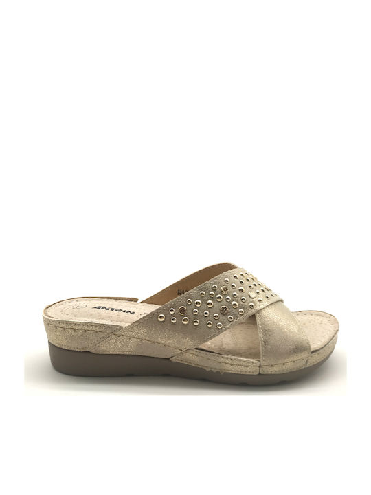 Antrin Naouma Women's Flat Sandals Anatomic in Beige Color