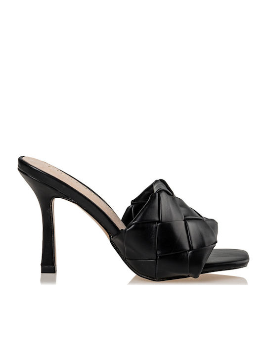 Envie Shoes Δερμάτινα Mules με Λεπτό Ψηλό Τακούνι σε Μαύρο Χρώμα