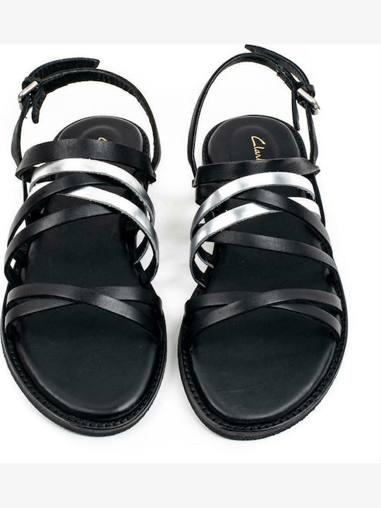 Karsea Leather Women's Flat Sandals with Strap in Black Color