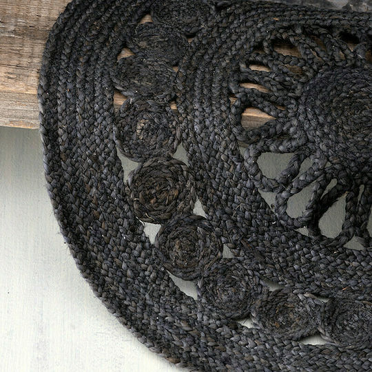 Rythmos Cougar Rug Round Summer Wicker Black Velvet-Black Metal