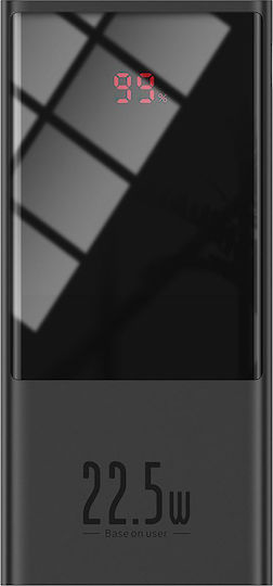 Baseus Super Mini Power Bank 10000mAh 22.5W mit USB-A Anschluss und USB-C Anschluss Schnellaufladung 3.0 Schwarz