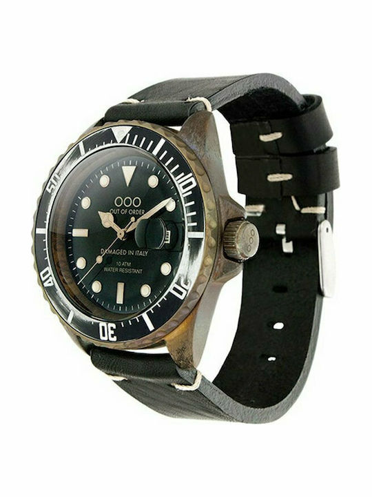 Out Of Order Strong Black Ανδρικό Ρολόι 44mm Μπαταρίας με Μαύρο Δερμάτινο Λουράκι