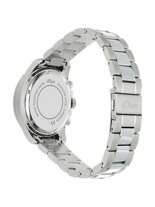 s.Oliver Herrenuhr 43mm Chronograph mit Silber Metallarmband
