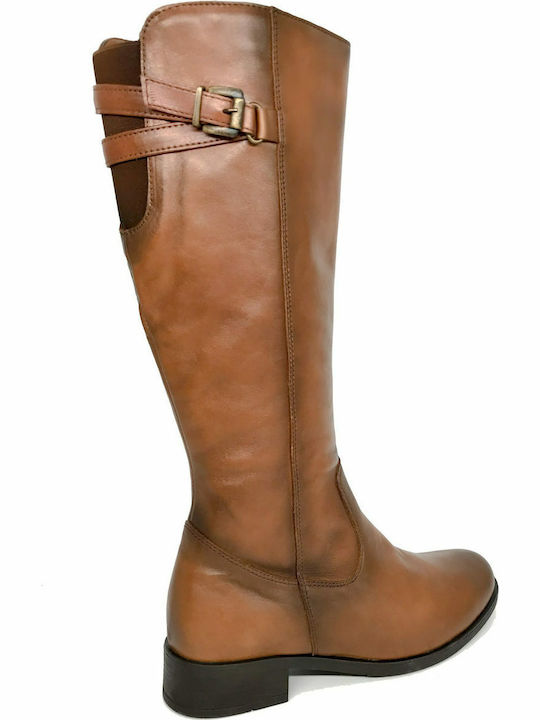 Leather Women's Boots with Zipper Tabac Brown