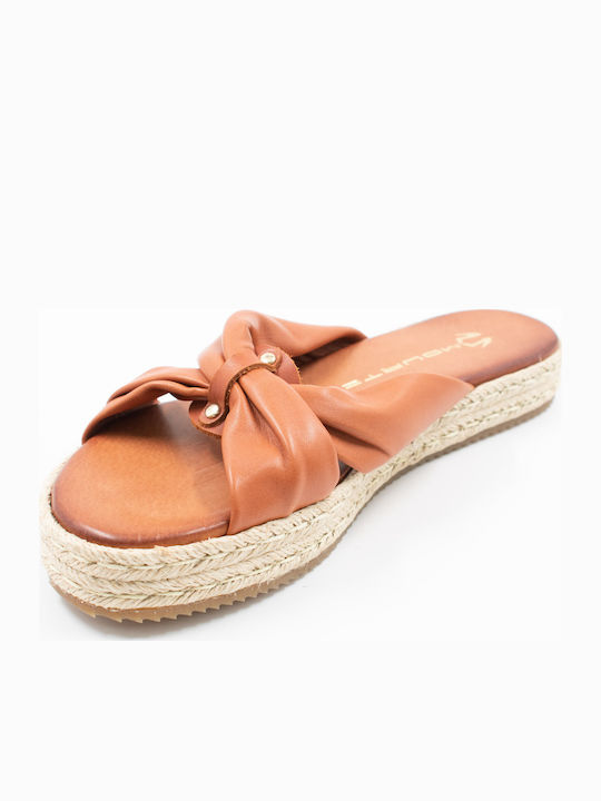 Δερμάτινα Γυναικεία Σανδάλια Flatforms Καφέ