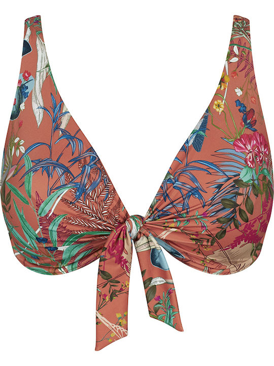 Underwire Bikini Bra Botanical Leaf with Adjustable Straps Orange Floral