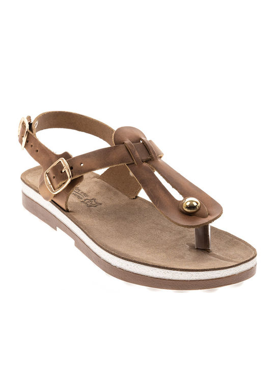 Marlena Leather Women's Flat Sandals Anatomic with Strap Taupe Brush