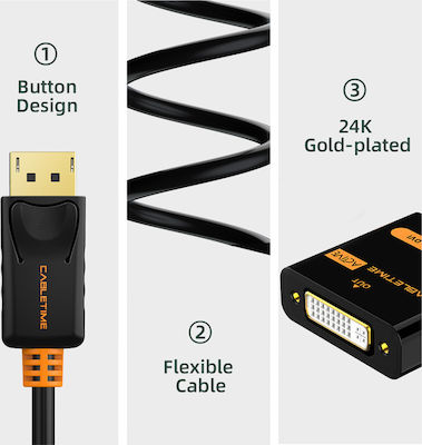 Cabletime AV586 Konverter DisplayPort männlich zu DVI-I weiblich Schwarz 1Stück