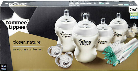 Tommee Tippee Set Plastic Baby Bottles Closer To Nature Newborn Starter Set Anti-colic With Silicone Teat For 9+ Months Transparent 150ml 9 Pieces
