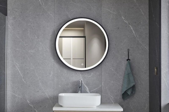 Gloria Omikron Round Bathroom Mirror Led Touch 60x60cm Black