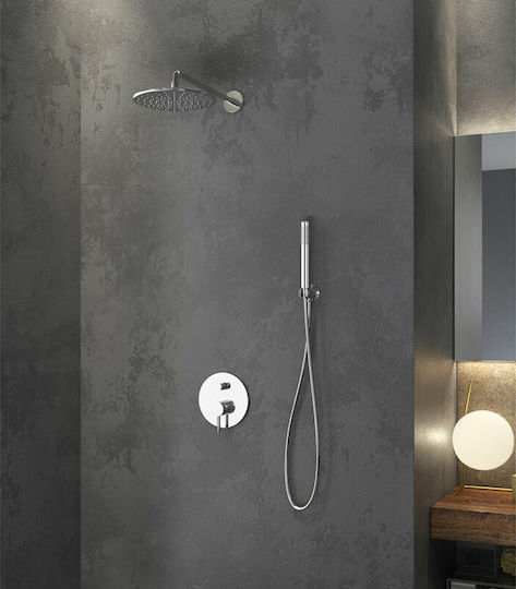 Karag Artemis Set Mischer, Handbrause & Duschkopf für Wandmontage für Dusche 2 Ausgänge Edelstahl Chrome
