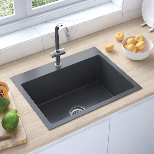 vidaXL Drop-In Мивка Inox Сатен Ш59xД44см Черно
