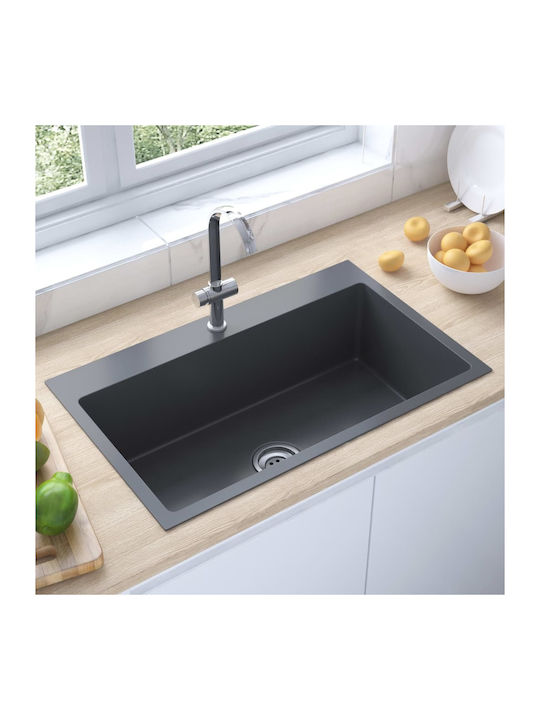 vidaXL Drop-In Мивка Inox Ш70xД44см Черно