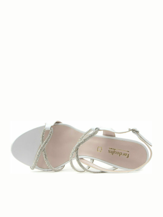 Fardoulis Leder Damen Sandalen in Weiß Farbe