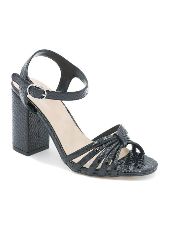 Migato Women's Sandals Black with Chunky High Heel