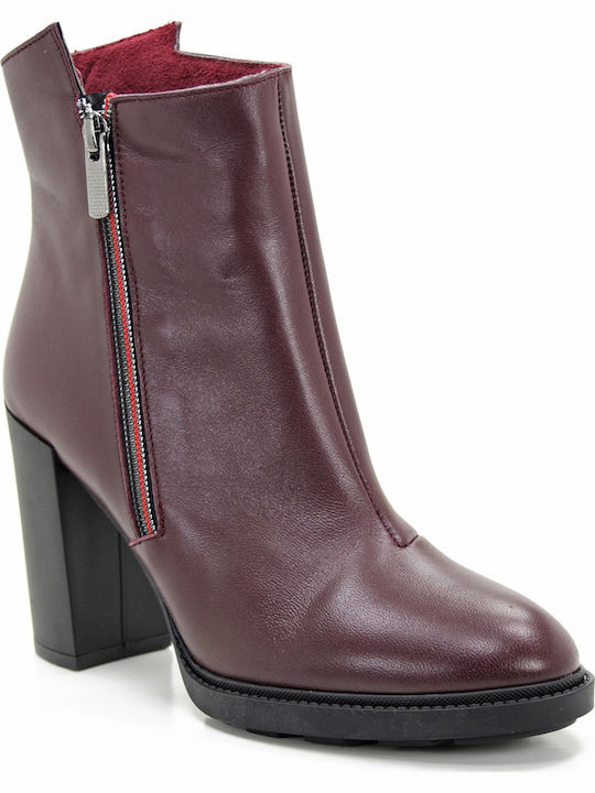 Leder Stiefeletten Damen Burgundisch