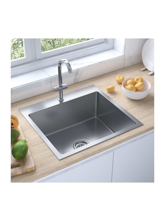 vidaXL Drop-In Мивка Inox Четкан Ш53xД50см Сребрист