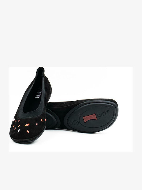 Suede Γυναικείες Μπαλαρίνες σε Μαύρο Χρώμα