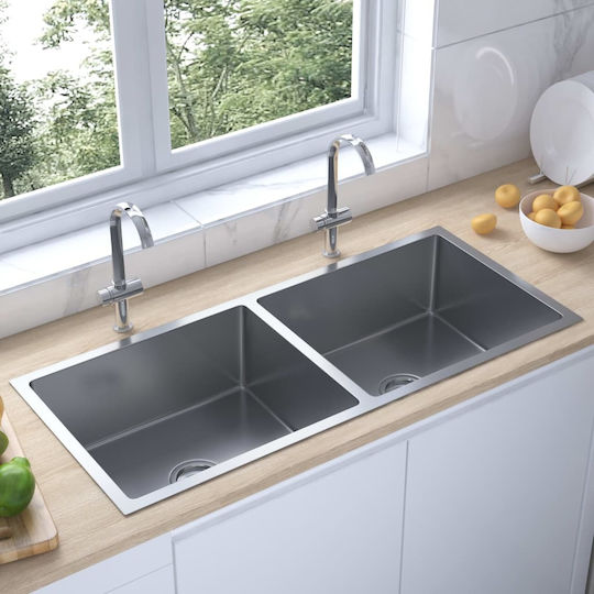 vidaXL Drop-In Spüle Inox Gebürstet B100xT44cm Silber
