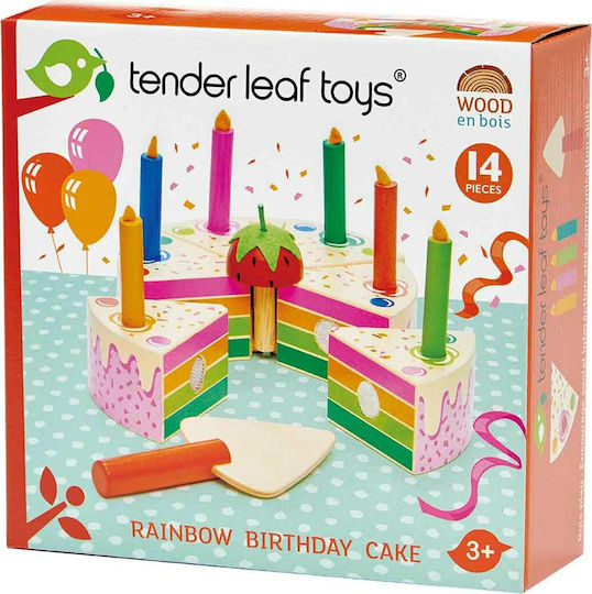 Tender Leaf Toys Wooden Birthday Cake With Rainbow Candles Made of Wood For 3+ Years 14pcs