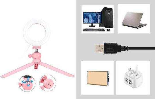 Puluz Ring Light LED Ring Light 16cm 3200 - 6500K με Επιτραπέζιο Τρίποδο Pink