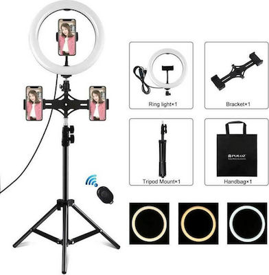 Puluz Ring Light Ring Light LED 26cm με Τρίποδο Δαπέδου και Βάση για Κινητό