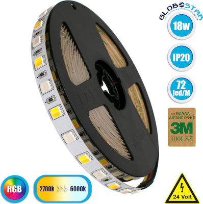 GloboStar LED Strip Power Supply 24V RGBW Length 5m and 72 LEDs per Meter