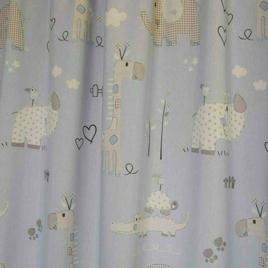 Decocraft Kinder Vorhang Animals mit Tunnel Blue 03-403-00407 140x270cm