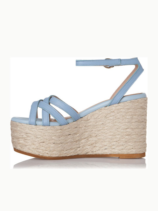 Sante Women's Leather Ankle Strap Platforms Light Blue