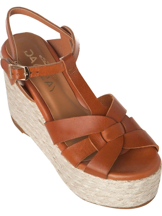 Women's Leather Ankle Strap Platforms Tabac Brown