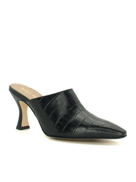 Paola Ferri Chunky Heel Leather Mules Black