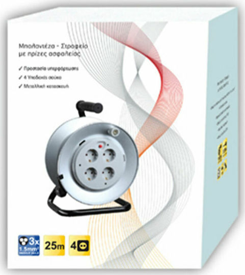 HGI Extension Reel Cord 3 x 1.5mm²/25m Silver